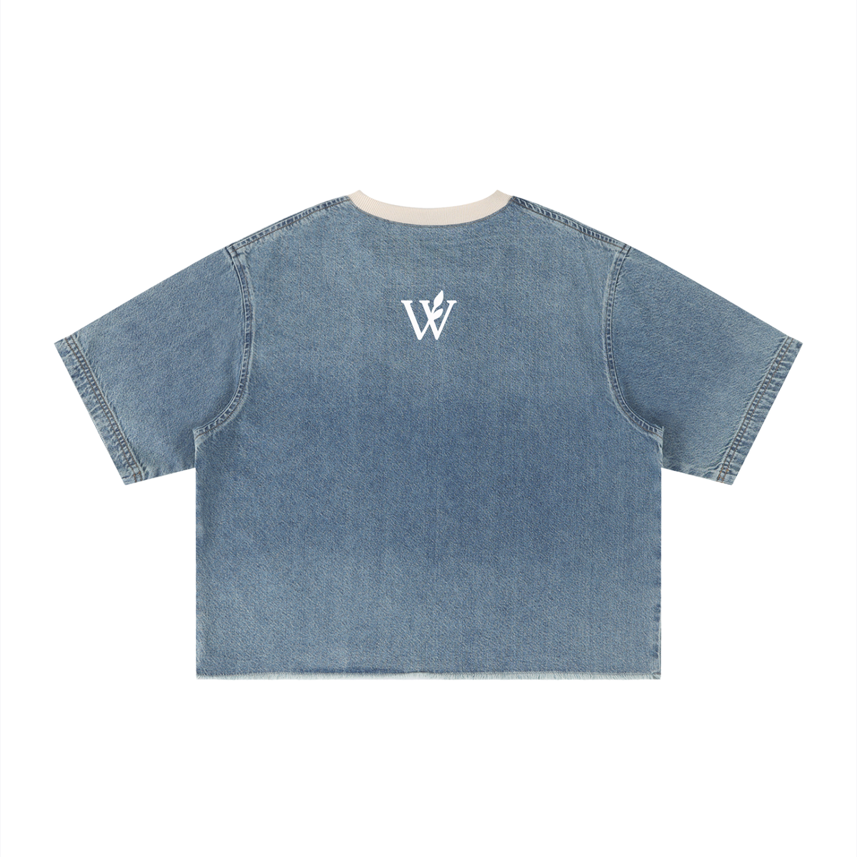 Unisex Vintage Wash Boxy Raw Hem Denim T-Shirt