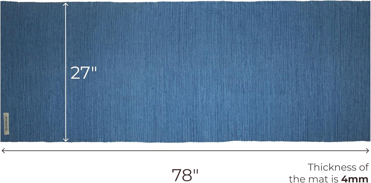 Handmade Organic Cotton Yoga Mat - Non-Toxic, Chemical-Free and All Natural Cloth Yoga Mat - Exercise, Workout, & Fitness Rug - Woven Material - Absorbent & Washable - 78" X 27"
