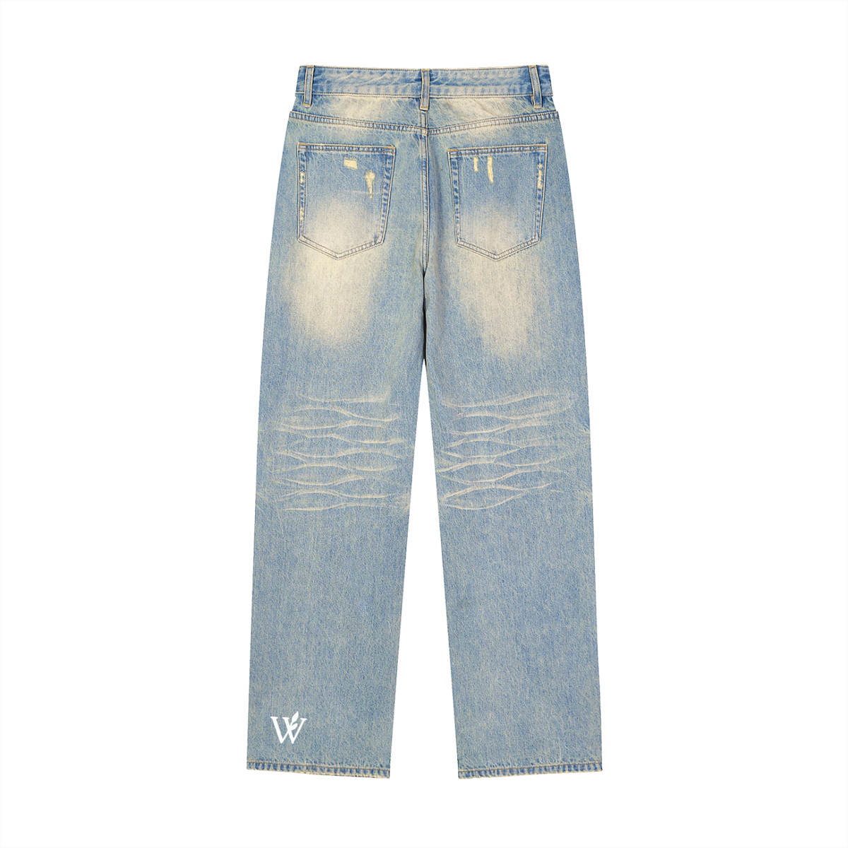 Sun Fade Raw Hem Denim Jeans