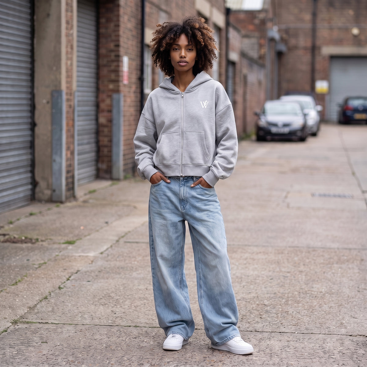 Fleeced Zip-Up Cropped Hoodie