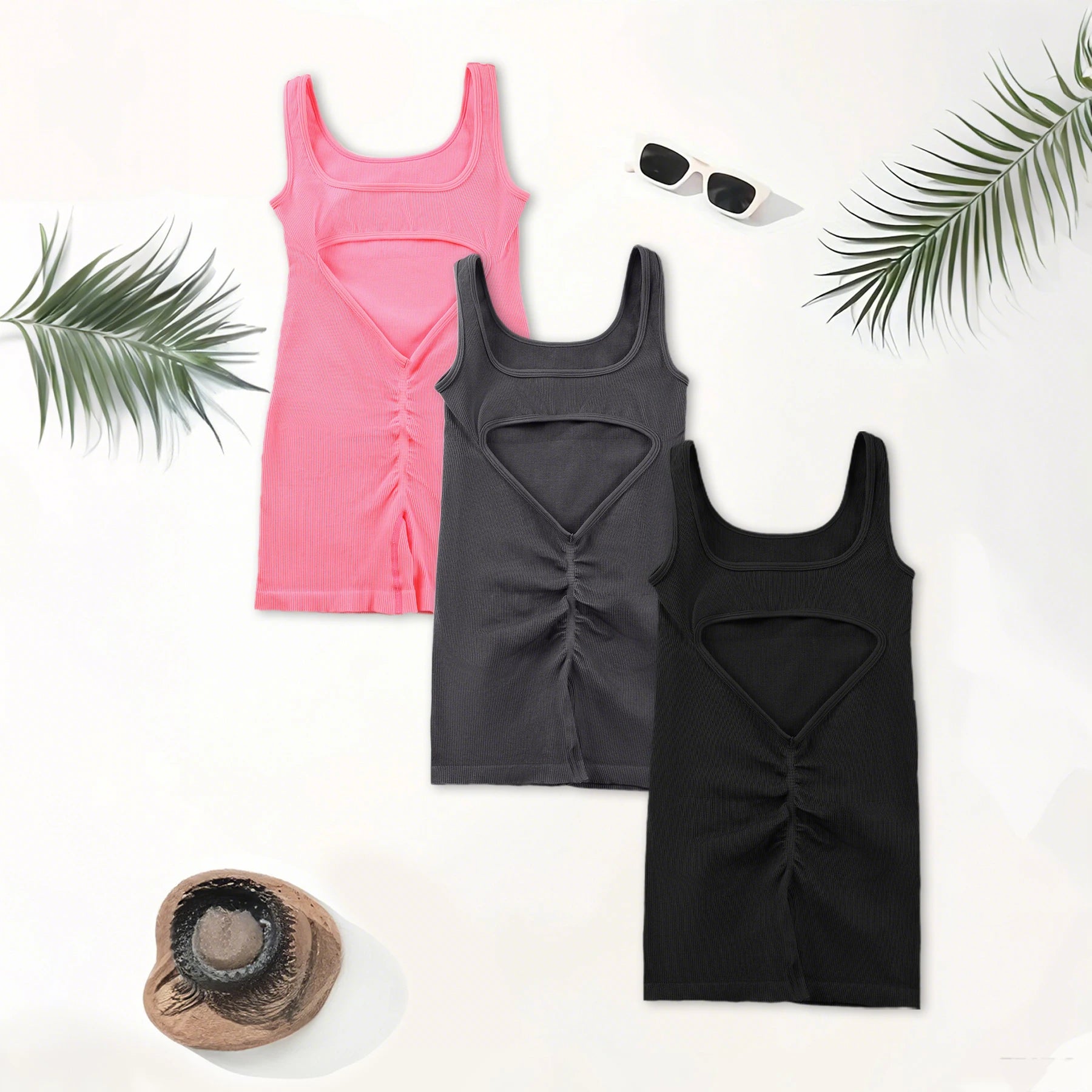 1PCS Backless Yoga Suit U Neck Sleeveless Sports Jumpsuit Solid Colour Threaded Stretch Women Bodysu...
