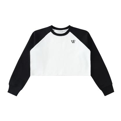 Raw-Hem Color-Block Raglan Crop Sweatshirt