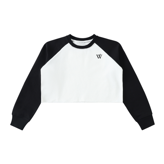 Raw-Hem Color-Block Raglan Crop Sweatshirt