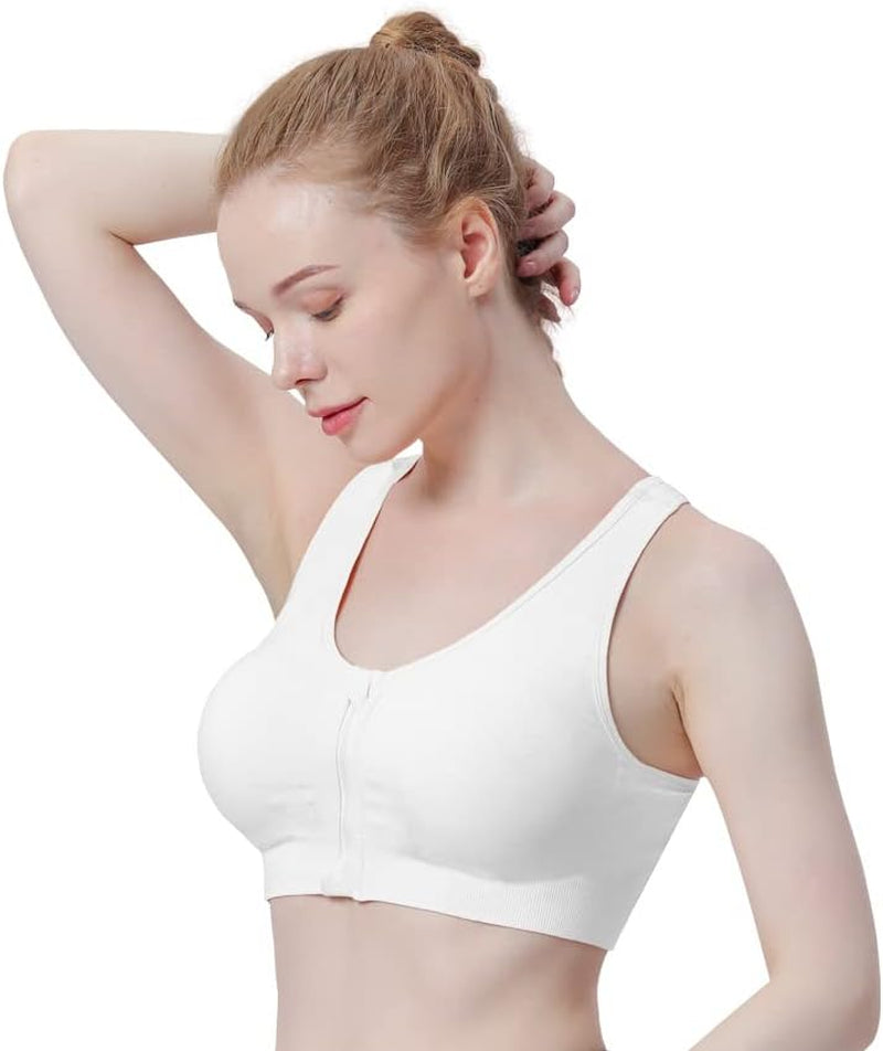 Elevate Your Comfort with the Women's Zip Front Wireless Post-Surgery Sports Bra - Perfect for Yoga and Active Wear
