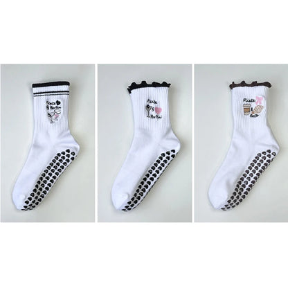 Elevate Your Yoga Practice with Stylish Cherry Embroidered Cotton Yoga Socks - Non-Slip Grip for Ultimate Comfort