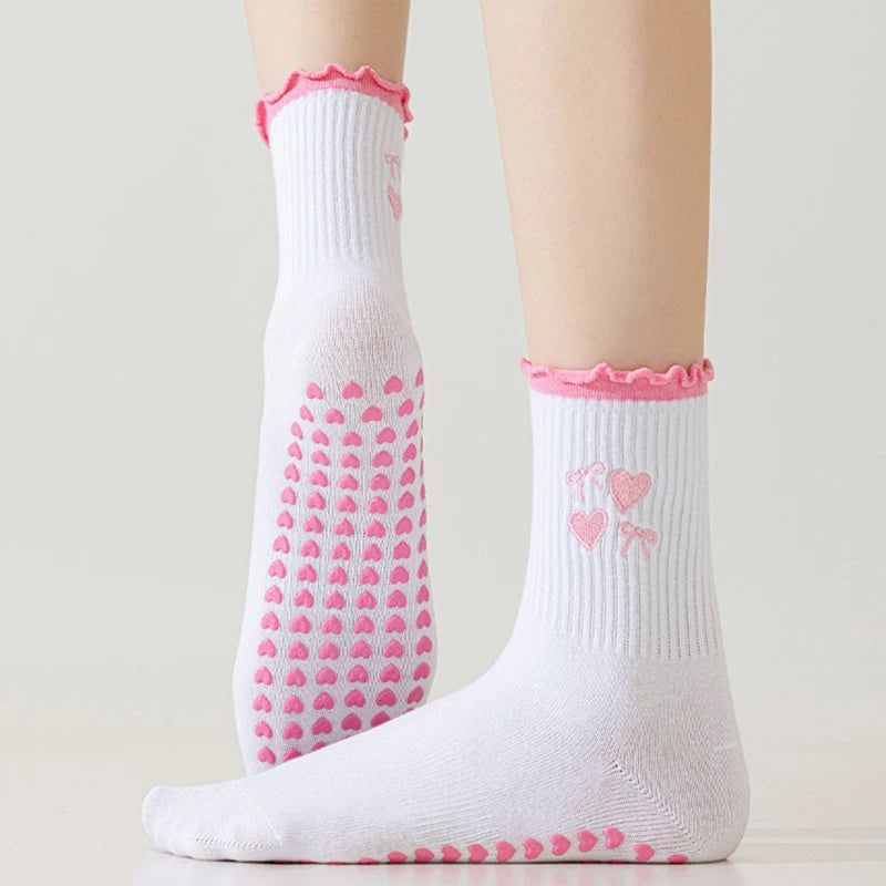 Elevate Your Yoga Practice with Stylish Cherry Embroidered Cotton Yoga Socks - Non-Slip Grip for Ultimate Comfort