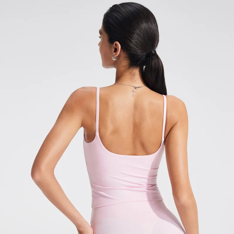 GYM Tank Top with Built in Bra Women'S Yoga Clothing Running Square Neck Fitness Vest Beaut...