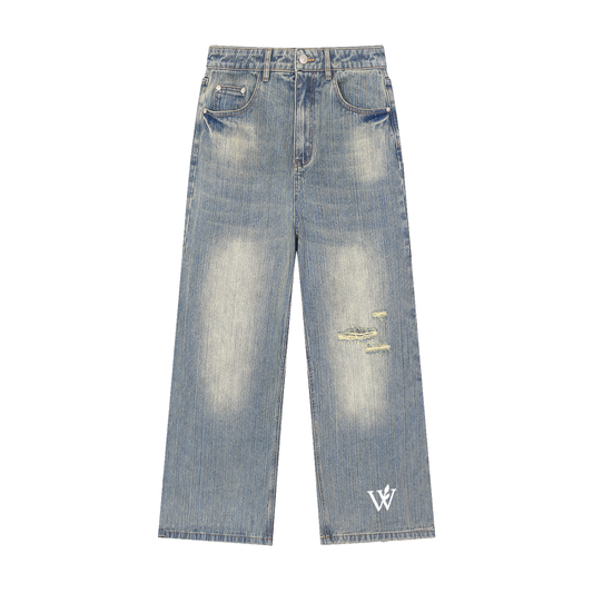 Vintage Wash Distressed Denim Jeans