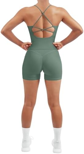 SUUKSESS Women 2 Piece Workout Sets Padded Tank Tops Tummy Control Leggings Gym Outfits