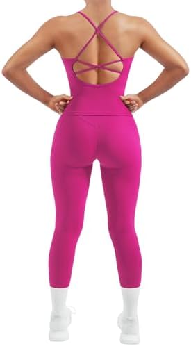 SUUKSESS Women 2 Piece Workout Sets Padded Tank Tops Tummy Control Leggings Gym Outfits