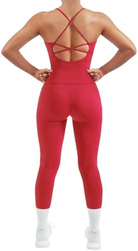 SUUKSESS Women 2 Piece Workout Sets Padded Tank Tops Tummy Control Leggings Gym Outfits