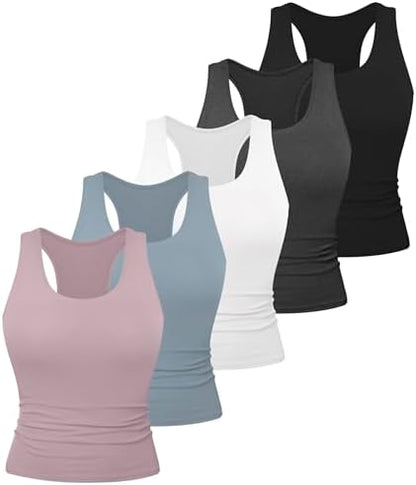 Dalavch 5 Pack Women's Workout Racerback Tank Tops Spandex Yoga Athletic Running Gym Sports Crop Tops for Women
