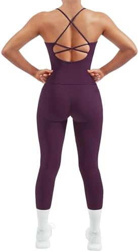 SUUKSESS Women 2 Piece Workout Sets Padded Tank Tops Tummy Control Leggings Gym Outfits