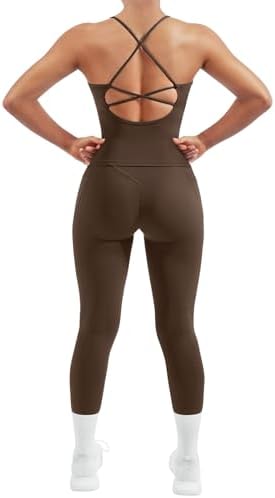 SUUKSESS Women 2 Piece Workout Sets Padded Tank Tops Tummy Control Leggings Gym Outfits