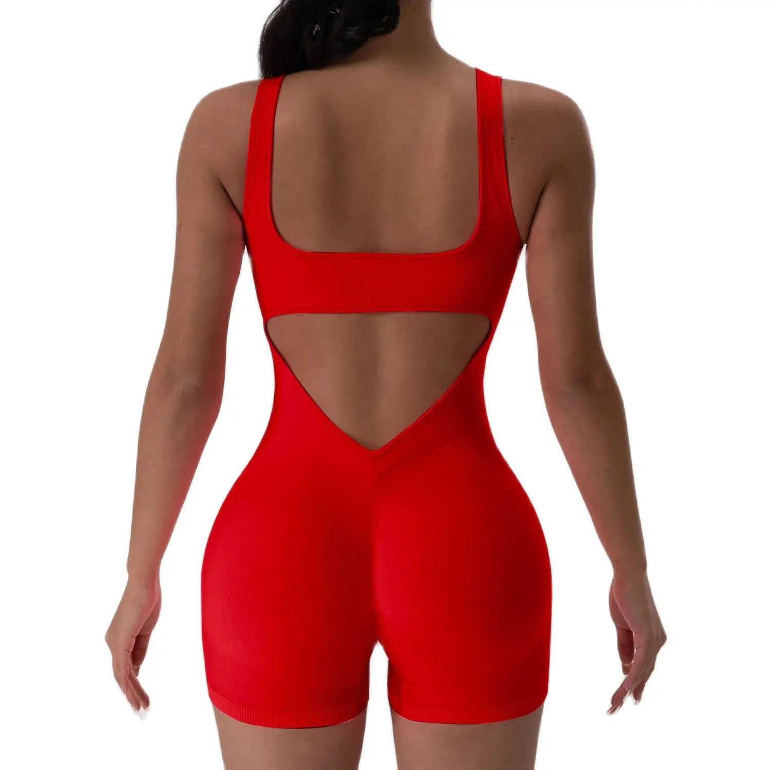 1PCS Backless Yoga Suit U Neck Sleeveless Sports Jumpsuit Solid Colour Threaded Stretch Women Bodysu...