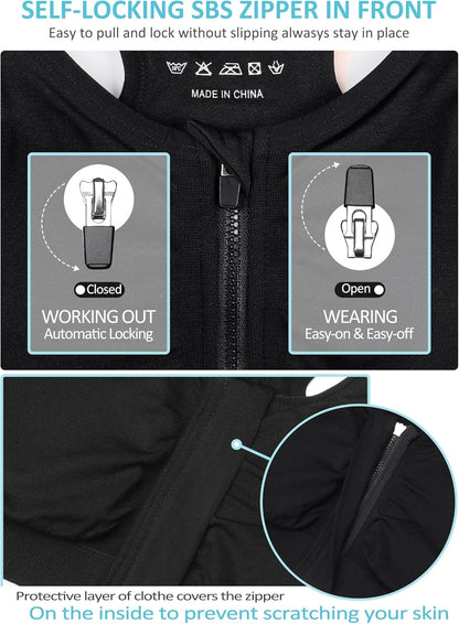 Elevate Your Comfort with the Women’s Zip Front Wireless Post-Surgery Sports Bra - Perfect for Yoga and Active Living