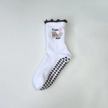Elevate Your Yoga Practice with Stylish Cherry Embroidered Cotton Yoga Socks - Non-Slip Grip for Ultimate Comfort