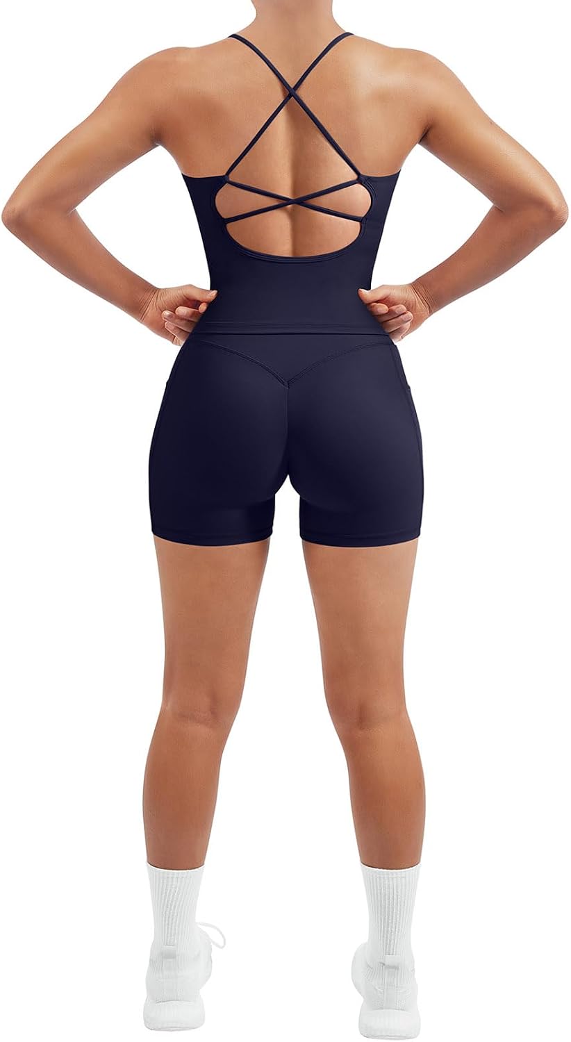 SUUKSESS Women 2 Piece Workout Sets Padded Tank Tops Tummy Control Leggings Gym Outfits