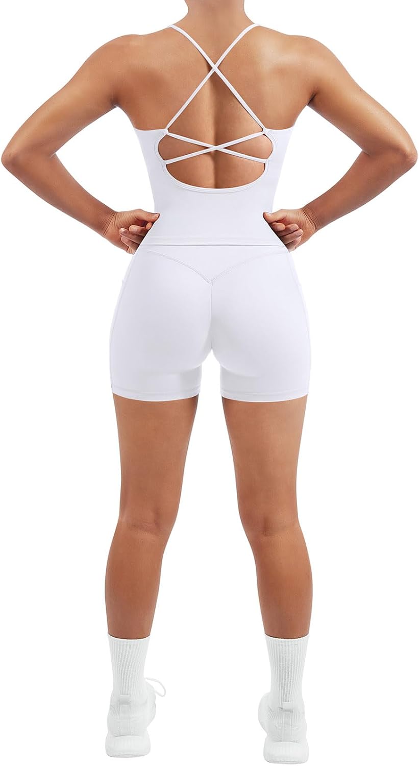 SUUKSESS Women 2 Piece Workout Sets Padded Tank Tops Tummy Control Leggings Gym Outfits
