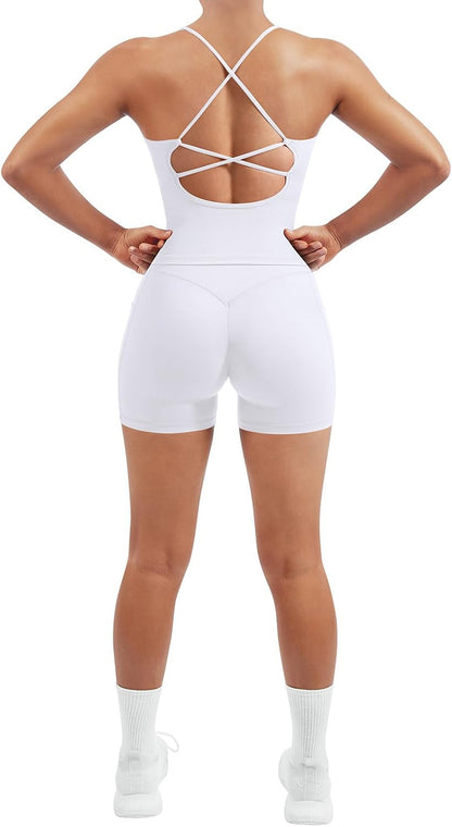 SUUKSESS Women 2 Piece Workout Sets Padded Tank Tops Tummy Control Leggings Gym Outfits