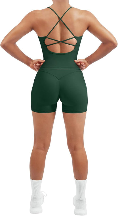 SUUKSESS Women 2 Piece Workout Sets Padded Tank Tops Tummy Control Leggings Gym Outfits