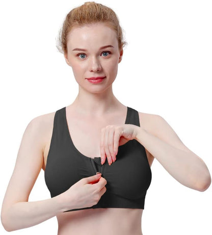 Elevate Your Comfort with the Women's Zip Front Wireless Post-Surgery Sports Bra - Perfect for Yoga and Active Wear