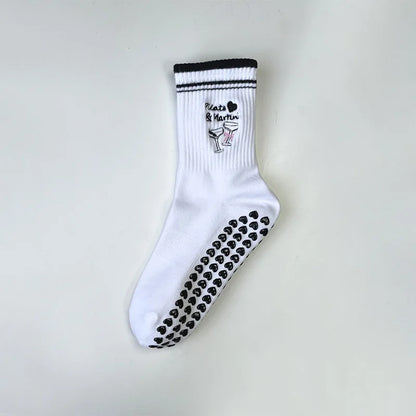 Elevate Your Yoga Practice with Stylish Cherry Embroidered Cotton Yoga Socks - Non-Slip Grip for Ultimate Comfort