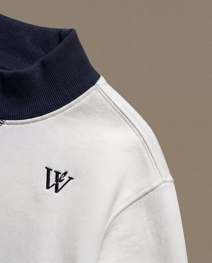 V-Neck Contrast Collar Boxy Sweatshirt