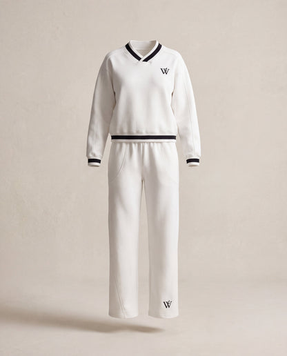 V-Neck Contrast Collar Boxy Sweatshirt