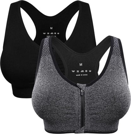 Elevate Your Comfort with the Women’s Zip Front Wireless Post-Surgery Sports Bra - Perfect for Yoga and Active Living