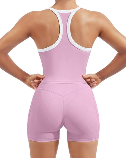 SUUKSESS Women 2 Piece Workout Sets High Waisted Biker Shorts with Pockets Built in bra Racerback Tank Tops