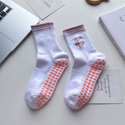 Elevate Your Yoga Practice with Stylish Cherry Embroidered Cotton Yoga Socks - Non-Slip Grip for Ultimate Comfort