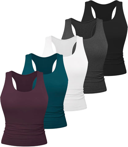 Dalavch 5 Pack Women's Workout Racerback Tank Tops Spandex Yoga Athletic Running Gym Sports Crop Tops for Women