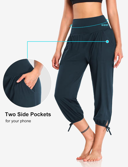 Elevate Your Comfort: Womens Capri Yoga Pants - Loose Fit Workout Joggers with Handy Pockets