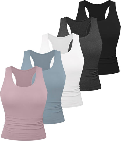Dalavch 5 Pack Women's Workout Racerback Tank Tops Spandex Yoga Athletic Running Gym Sports Crop Tops for Women