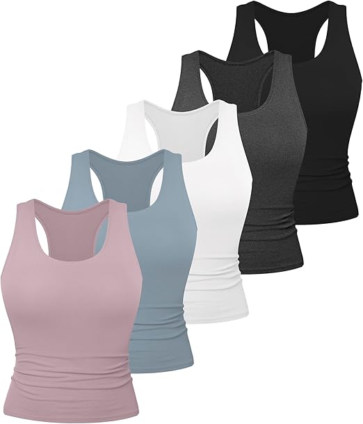 Dalavch 5 Pack Women's Workout Racerback Tank Tops Spandex Yoga Athletic Running Gym Sports Crop Tops for Women