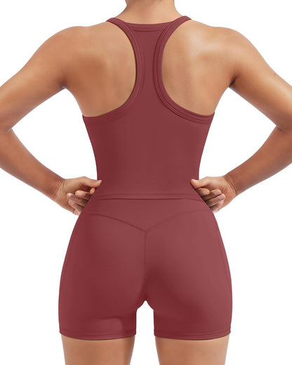 SUUKSESS Women 2 Piece Workout Sets High Waisted Biker Shorts with Pockets Built in bra Racerback Tank Tops