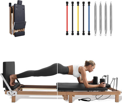 Transform Your Home Workouts with the Foldable Pilates Reformer – 90% Pre-Assembled, Complete with Jumpboard and Dual Resistance System for All Fitness Levels!