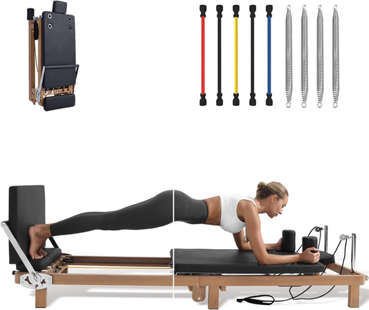 Transform Your Home Workouts with the Foldable Pilates Reformer – 90% Pre-Assembled, Complete with Jumpboard and Dual Resistance System for All Fitness Levels!