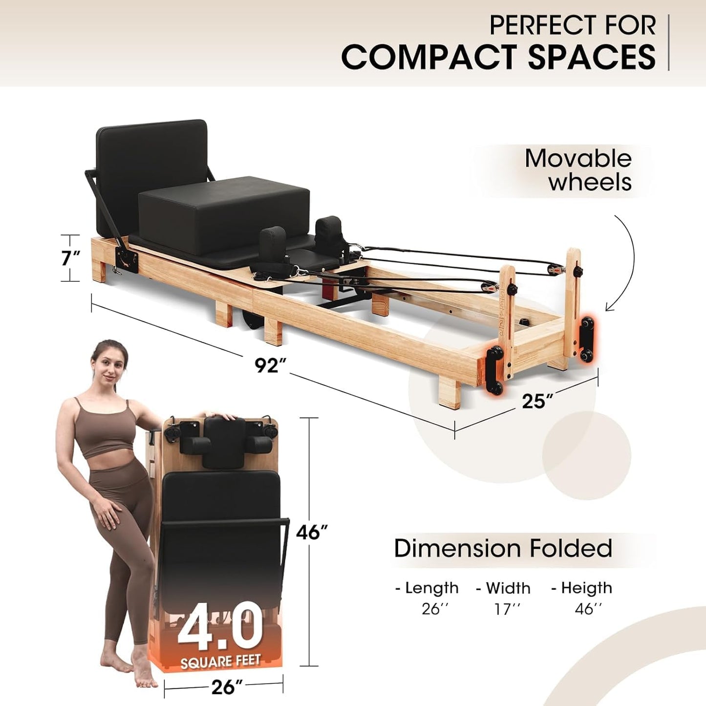 Transform Your Home Workouts with the PAETA 92" Wooden Pilates Reformer - Complete Pilates Machine with Springs, Jump Board, and Accessories for Studio Quality Fitness at Home