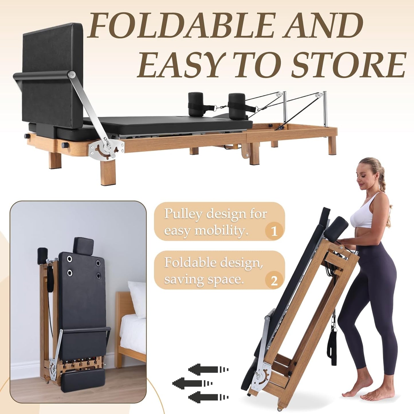 Transform Your Home Workouts with the Foldable Pilates Reformer – 90% Pre-Assembled, Complete with Jumpboard and Dual Resistance System for All Fitness Levels!