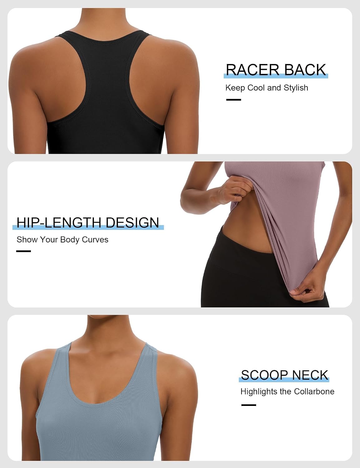 Dalavch 5 Pack Women's Workout Racerback Tank Tops Spandex Yoga Athletic Running Gym Sports Crop Tops for Women