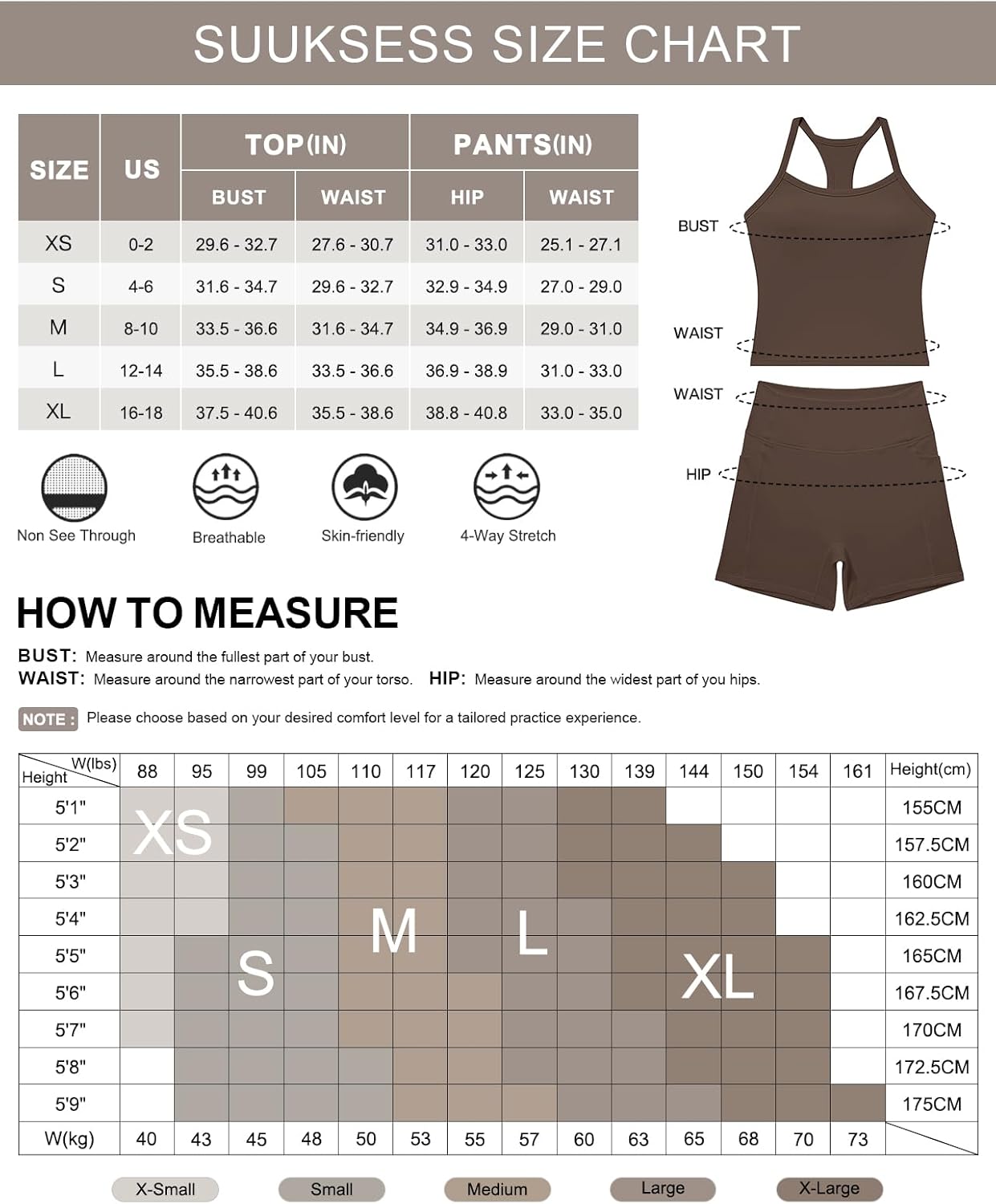 SUUKSESS Women 2 Piece Workout Sets High Waisted Biker Shorts with Pockets Built in bra Racerback Tank Tops