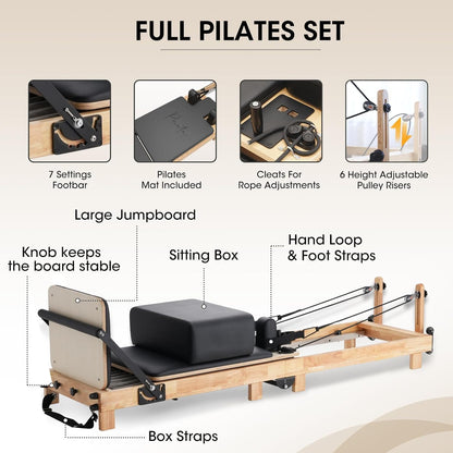 Transform Your Home Workouts with the PAETA 92" Wooden Pilates Reformer - Complete Pilates Machine with Springs, Jump Board, and Accessories for Studio Quality Fitness at Home