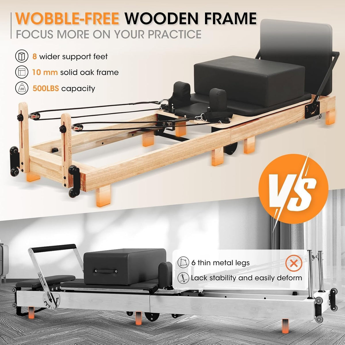 Transform Your Home Workouts with the PAETA 92" Wooden Pilates Reformer - Complete Pilates Machine with Springs, Jump Board, and Accessories for Studio Quality Fitness at Home