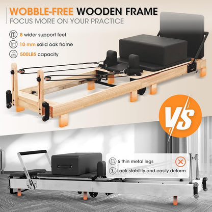 Transform Your Home Workouts with the PAETA 92" Wooden Pilates Reformer - Complete Pilates Machine with Springs, Jump Board, and Accessories for Studio Quality Fitness at Home