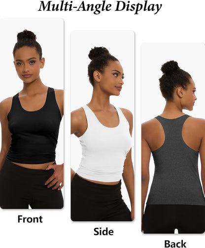 Dalavch 5 Pack Women's Workout Racerback Tank Tops Spandex Yoga Athletic Running Gym Sports Crop Tops for Women