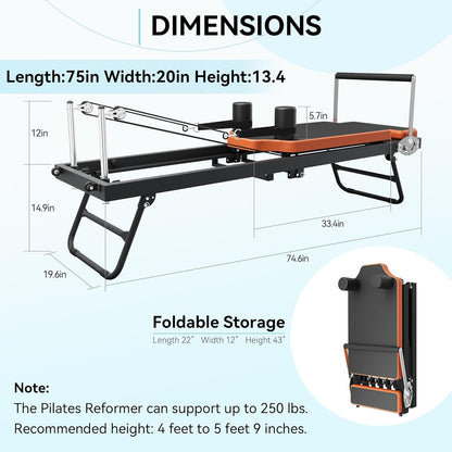 Transform Your Home Workouts with the Ultimate Foldable Pilates Reformer – Perfect for Beginners and Pros Alike, Supports Up to 250 lbs!