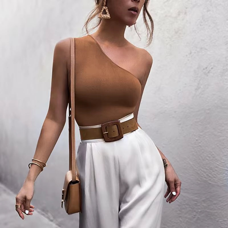 Elevate Your Summer Style with Our Women's Sexy One Shoulder Sports Tank Top - Perfect for Fitness and Casual Outings!