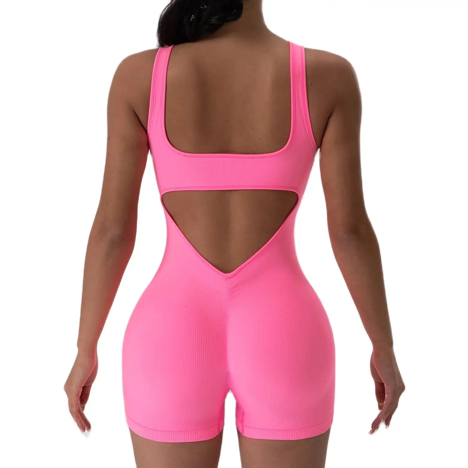 1PCS Backless Yoga Suit U Neck Sleeveless Sports Jumpsuit Solid Colour Threaded Stretch Women Bodysu...
